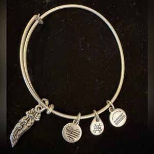 Alex and Ani Silver Feather blue crystal Charm Bracelet